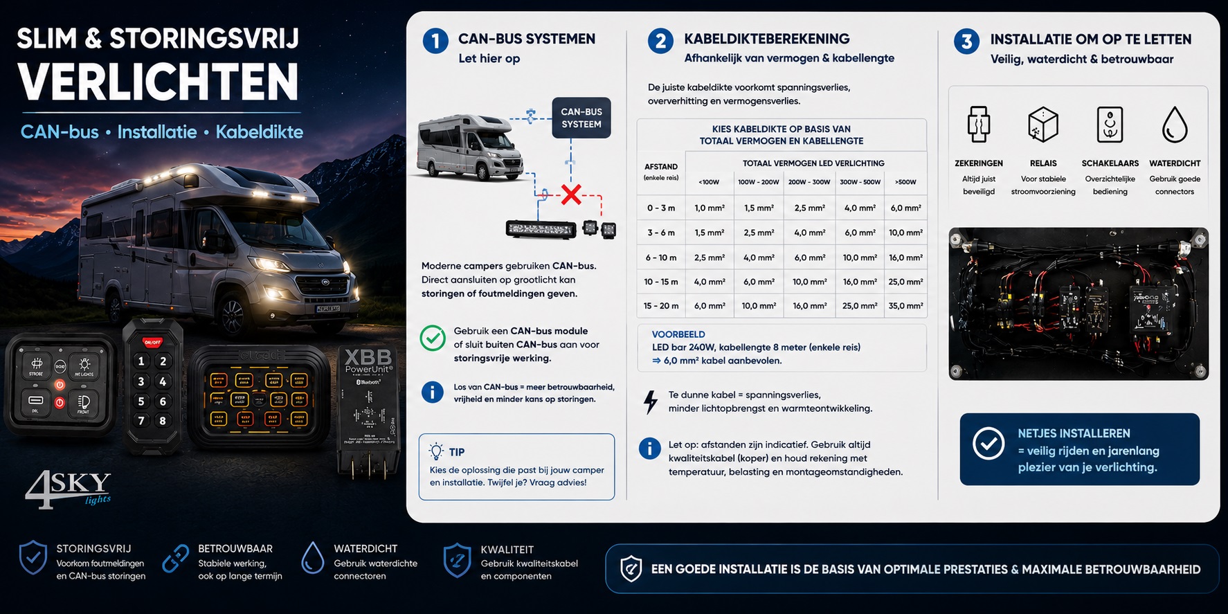 Aansluiten-kabeldikte berekening- campers - canbus - 4sky Lights-