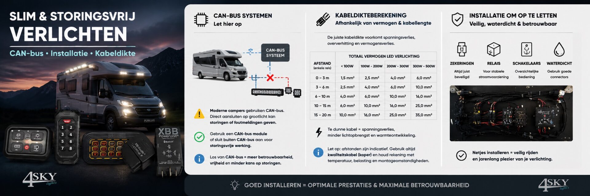 Aansluiten-kabeldikte berekening- campers - canbus - 4sky Lights