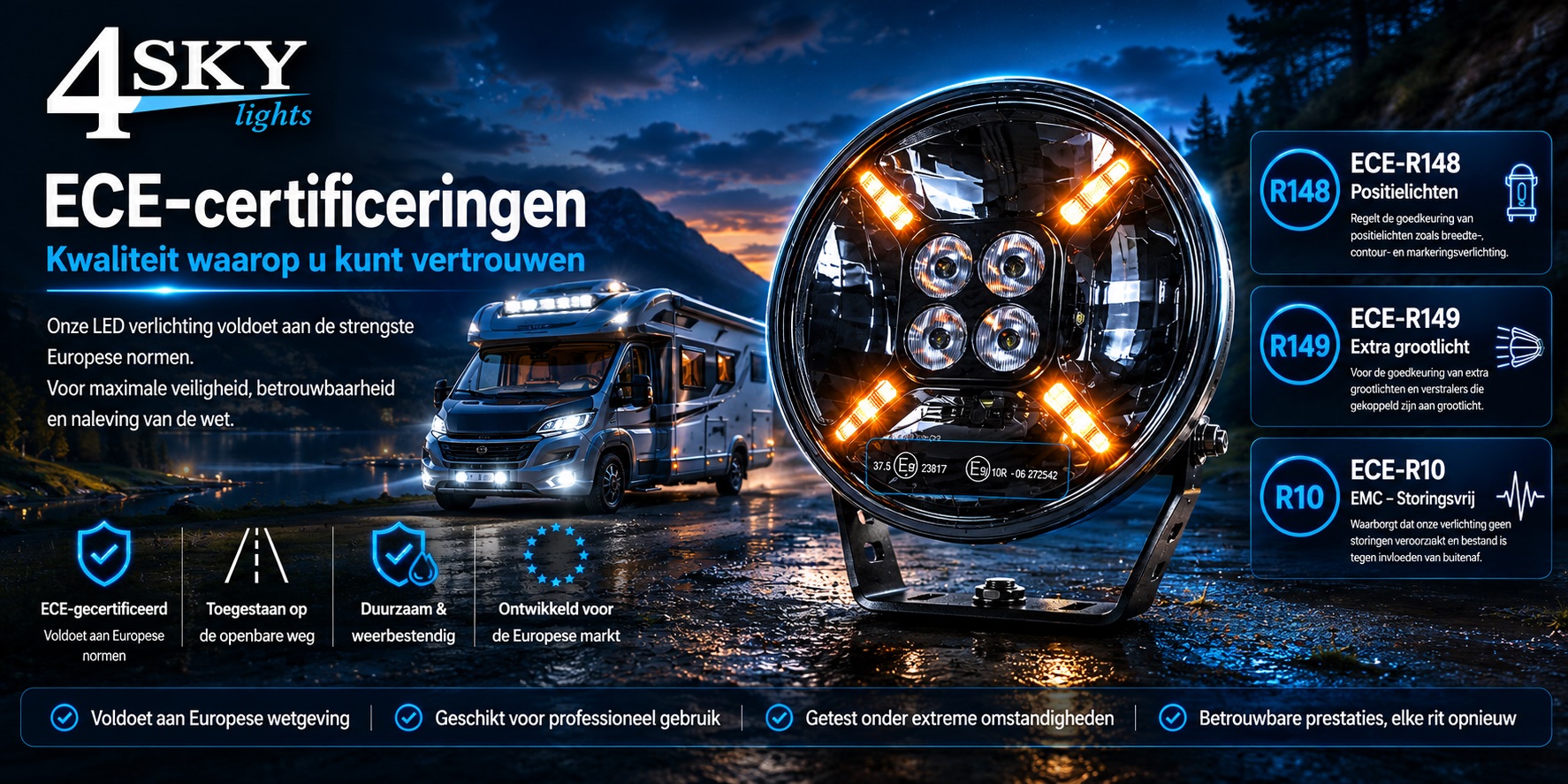 Led verlichting voor campers - ECE R148 R149 - 4Sky Lights