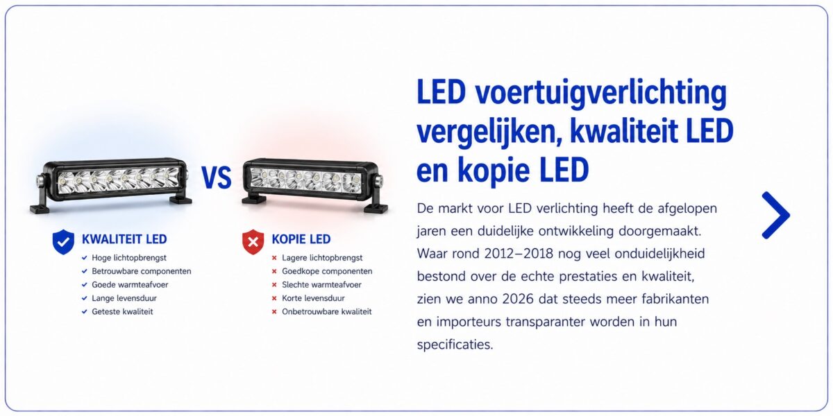 Led voertuig verlichting vergelijken, kwaliteit Led en kopie Led