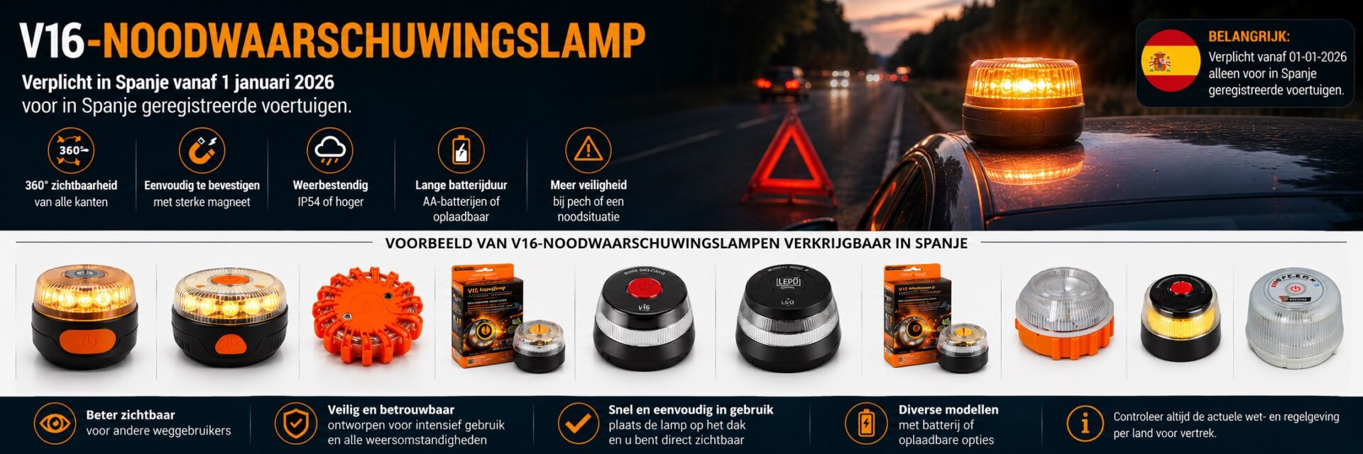V16-noodwaarschuwingslamp voor Spanje - 4sky Lights